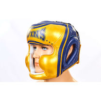 Шолом боксерський з повним захистом шкіряний Twins (HGL3-TW4G-BU, синьо-жовтий)