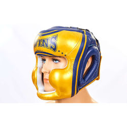 Шолом боксерський з повним захистом шкіряний Twins (HGL3-TW4G-BU, синьо-жовтий)