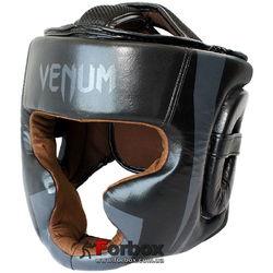 Шолом тренувальний Venum шкіряний з повним захистом (BO-5239-BK, чорно-сірий)