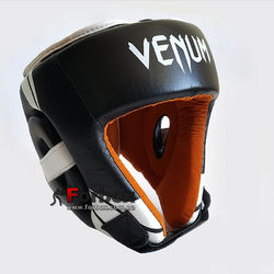 Шлем боксерский Venum с открытым подбородком из натуральной кожи (BO-6629-BKW, черно-белый)