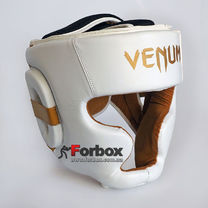 Шлем тренировочный Venum Elite кожаный с полной защитой (VL-8312-W, бело-золотой)