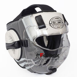 Шлем для единоборств с прозрачной маской PU ZELART (BO-1360, Серый-белый)
