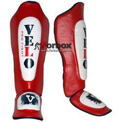 Захист гомілки та стопи Velo посилена із шкіри (ULI-7021, червоно-біла)