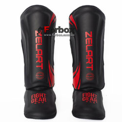 Защита голени и стопы Zelart  PU усиленная (BO-8356-BKR, черно-красный)