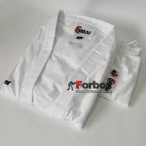 Кимоно для карате SMAI Jin Kumite аккредитованное WKF с синими полосами (AS-034B, белое)