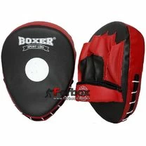 Лапи боксерські гнуті Boxer з відкритою долонею кожзам (2011-01, червоно-чорні)
