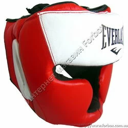 Шлем тренировочный Everlast кожаный (8107, красно-белый)