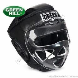 Шлем тренировочный Green Hill Safe с забралом из кожи (HGS-4023, черный)