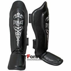 Защита голени и стопы Everlast Muay Thai кожа (VL-8101, черная)