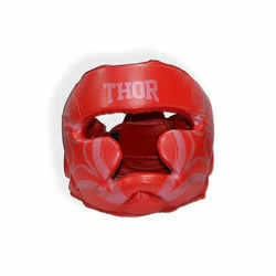 Шлем тренировочный с закрытым подбородком Cobra кожа THOR (727-Leather-RD, красный)